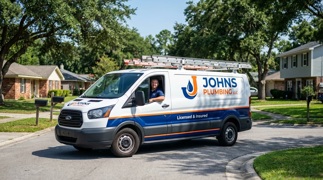 Johns Plumbing LLC service van in Colchester, VT