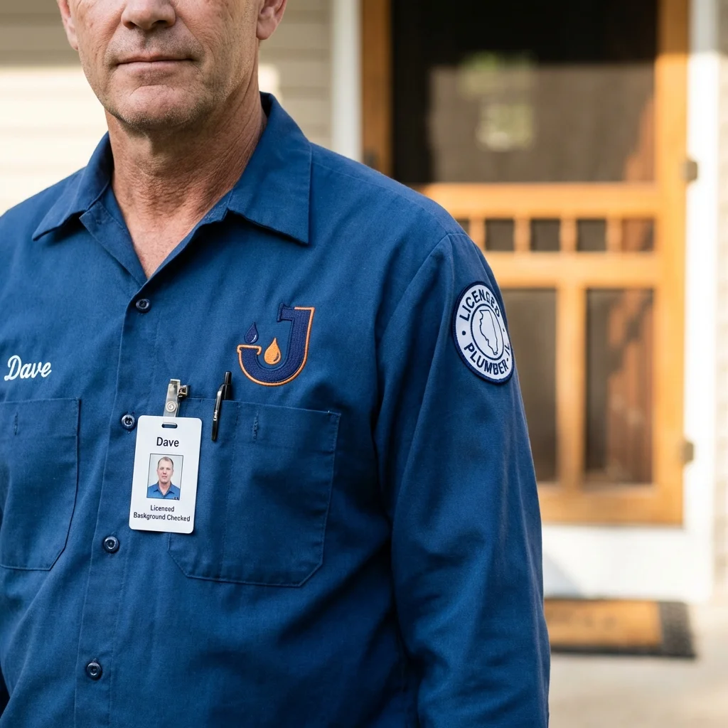 Licensed plumber showing ID badge in Colchester, VT