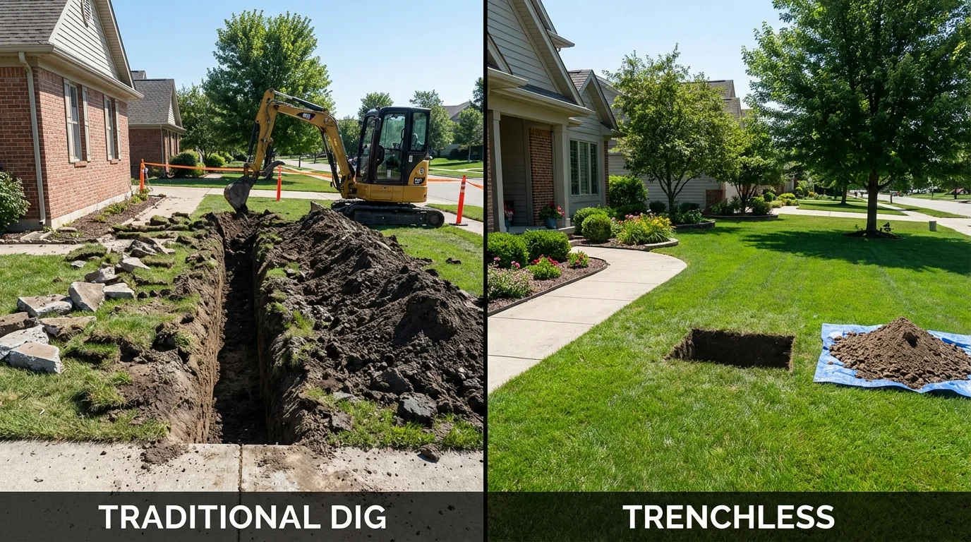 Trenchless sewer repair with minimal yard damage versus traditional excavation in Colchester, VT
